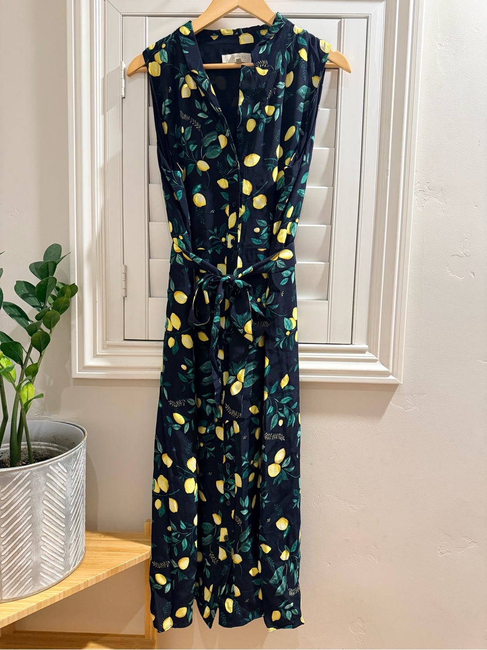 HOBBS Sleeveless Navy Lemon-Print Dress - Size 12